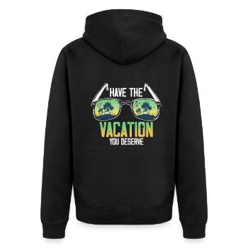 Haben Sie den Urlaub, den Sie verdienen - Unisex Premium Bio Zip Hoodie - Schwarz - Hinten - Nico (187cm)