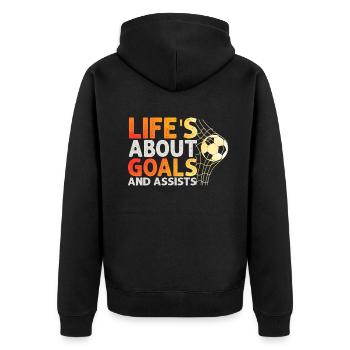 Im Leben geht es um Tore und Vorlagen Futbol Fußball - Unisex Premium Bio Zip Hoodie - Schwarz - Hinten - Nico (187cm)
