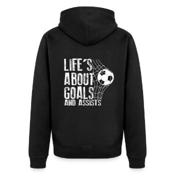 Im Leben geht es um Tore und Vorlagen Futbol Fußball - Unisex Premium Bio Zip Hoodie - Schwarz - Hinten - Nico (187cm)