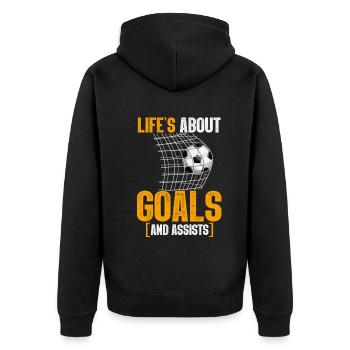 Im Leben geht es um Tore und Vorlagen Futbol Fußball - Unisex Premium Bio Zip Hoodie - Schwarz - Hinten - Nico (187cm)
