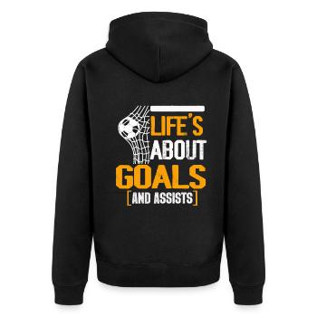Im Leben geht es um Tore und Vorlagen Futbol Fußball - Unisex Premium Bio Zip Hoodie - Schwarz - Hinten - Nico (187cm)