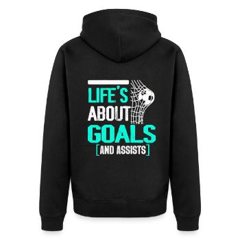 Im Leben geht es um Tore und Vorlagen Futbol Fußball - Unisex Premium Bio Zip Hoodie - Schwarz - Hinten - Nico (187cm)