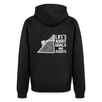 Im Leben geht es um Tore und Vorlagen Futbol Fußball - Unisex Premium Bio Zip Hoodie - Schwarz - Hinten - Nico (187cm)