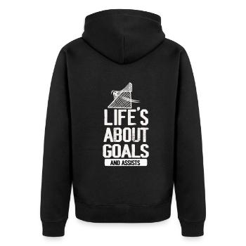 Im Leben geht es um Tore und Vorlagen Futbol Fußball - Unisex Premium Bio Zip Hoodie - Schwarz - Hinten - Nico (187cm)
