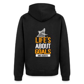 Im Leben geht es um Tore und Vorlagen Futbol Fußball - Unisex Premium Bio Zip Hoodie - Schwarz - Hinten - Nico (187cm)