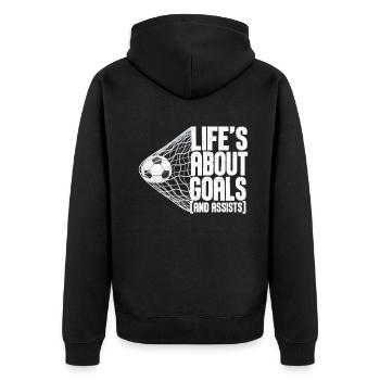Im Leben geht es um Tore und Vorlagen Futbol Fußball - Unisex Premium Bio Zip Hoodie - Schwarz - Hinten - Nico (187cm)