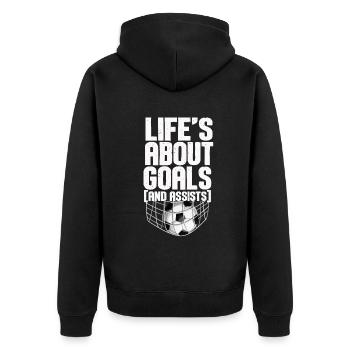 Im Leben geht es um Tore und Vorlagen Futbol Fußball - Unisex Premium Bio Zip Hoodie - Schwarz - Hinten - Nico (187cm)