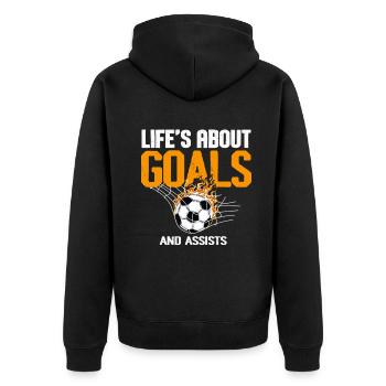 Im Leben geht es um Tore und Vorlagen Futbol Fußball - Unisex Premium Bio Zip Hoodie - Schwarz - Hinten - Nico (187cm)