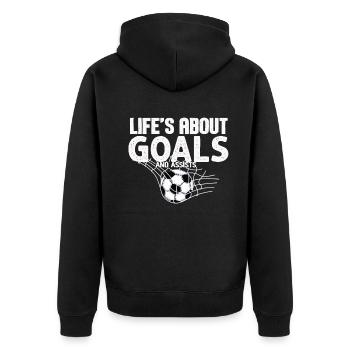 Im Leben geht es um Tore und Vorlagen Futbol Fußball - Unisex Premium Bio Zip Hoodie - Schwarz - Hinten - Nico (187cm)