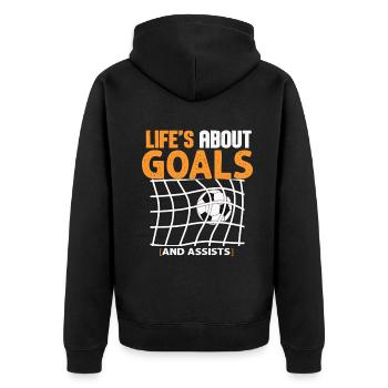 Im Leben geht es um Tore und Vorlagen Futbol Fußball - Unisex Premium Bio Zip Hoodie - Schwarz - Hinten - Nico (187cm)