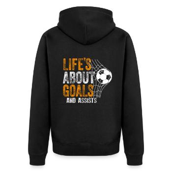 Im Leben geht es um Tore und Vorlagen Futbol Fußball - Unisex Premium Bio Zip Hoodie - Schwarz - Hinten - Nico (187cm)