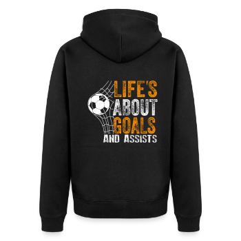 Im Leben geht es um Tore und Vorlagen Futbol Fußball - Unisex Premium Bio Zip Hoodie - Schwarz - Hinten - Nico (187cm)
