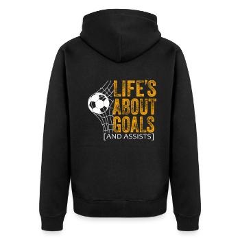 Im Leben geht es um Tore und Vorlagen Futbol Fußball - Unisex Premium Bio Zip Hoodie - Schwarz - Hinten - Nico (187cm)