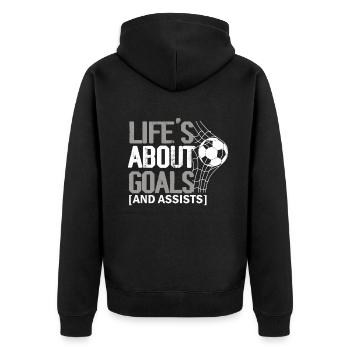 Im Leben geht es um Tore und Vorlagen Futbol Fußball - Unisex Premium Bio Zip Hoodie - Schwarz - Hinten - Nico (187cm)