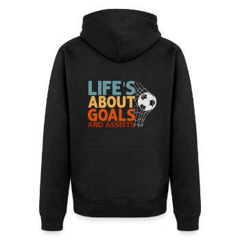 Im Leben geht es um Tore und Vorlagen Futbol Fußball - Unisex Premium Bio Zip Hoodie - Schwarz - Hinten - Nico (187cm)