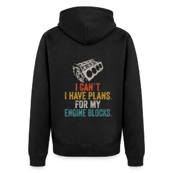 Ich kann keine Pläne für meine Motorblöcke Vintage haben - Unisex Premium Bio Zip Hoodie - Schwarz - Hinten - Nico (187cm)