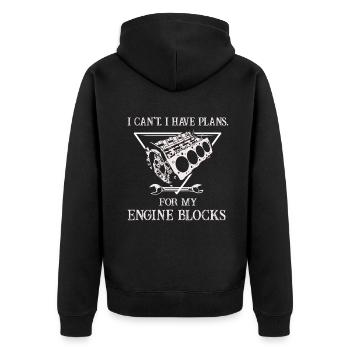 Ich kann keine Pläne für meine Motorblöcke Vintage haben - Unisex Premium Bio Zip Hoodie - Schwarz - Hinten - Nico (187cm)