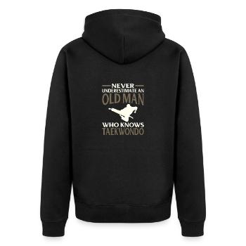 Opa Geschenk Unterschätze niemals Alter Mann weiß - Unisex Premium Bio Zip Hoodie - Schwarz - Hinten - Nico (187cm)