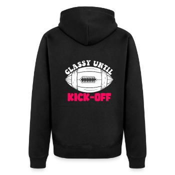Stilvoll bis zum Anpfiff Spieltag American Football - Unisex Premium Bio Zip Hoodie - Schwarz - Hinten - Nico (187cm)