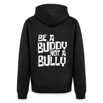 Sei ein Kumpel, kein Tyrann Anti-Mobbing-Kinder Mädchen - Unisex Premium Bio Zip Hoodie - Schwarz - Hinten - Nico (187cm)