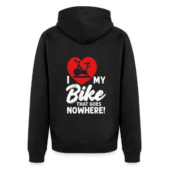 Ich liebe mein Fahrrad, das nirgendwohin führt - Unisex Premium Bio Zip Hoodie - Schwarz - Hinten - Nico (187cm)