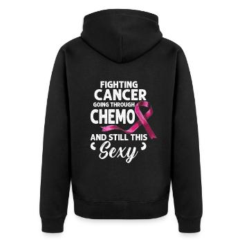 Krebs Kämpfer Inspirierendes Zitat Männer Frauen Chemo - Unisex Premium Bio Zip Hoodie - Schwarz - Hinten - Nico (187cm)