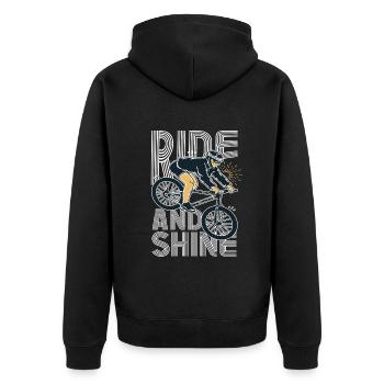 Ride And Shine - Fahrräder Mountainbike Herren Damen - Unisex Premium Bio Zip Hoodie - Schwarz - Hinten - Nico (187cm)