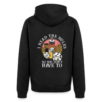 Ich lese die Regeln, damit Sie nicht müssen - Unisex Premium Bio Zip Hoodie - Schwarz - Hinten - Nico (187cm)