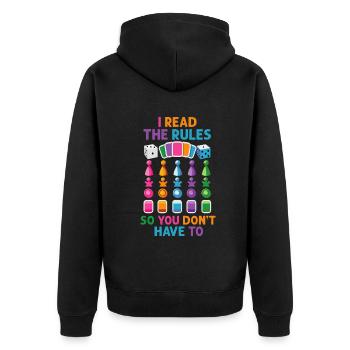 Ich lese die Regeln, damit Sie nicht müssen - Unisex Premium Bio Zip Hoodie - Schwarz - Hinten - Nico (187cm)