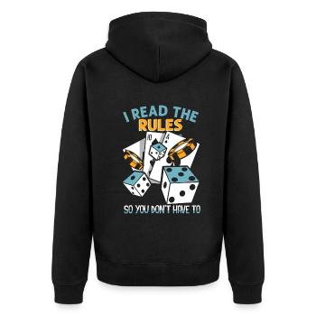 Ich lese die Regeln, damit Sie nicht müssen - Unisex Premium Bio Zip Hoodie - Schwarz - Hinten - Nico (187cm)