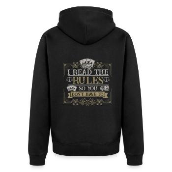 Ich lese die Regeln, damit Sie nicht müssen - Unisex Premium Bio Zip Hoodie - Schwarz - Hinten - Nico (187cm)