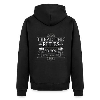 Ich lese die Regeln, damit Sie nicht müssen - Unisex Premium Bio Zip Hoodie - Schwarz - Hinten - Nico (187cm)