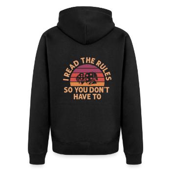 Ich lese die Regeln, damit Sie nicht müssen - Unisex Premium Bio Zip Hoodie - Schwarz - Hinten - Nico (187cm)