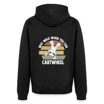 Warum laufen, wenn Sie Wagenrad-Gymnastik können - Unisex Premium Bio Zip Hoodie - Schwarz - Hinten - Nico (187cm)