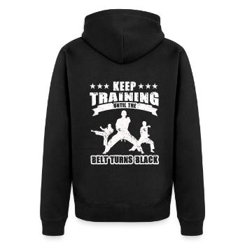 Keep Training Until The Belt Turns Black - Unisex Premium Organic Zip Hoodie - black - Back - Nico (187cm)