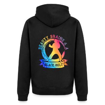 Beauty Brains And A Black Belt - Unisex Premium Organic Zip Hoodie - black - Back - Nico (187cm)