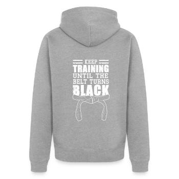 Keep Training Until The Belt Turns Black - Unisex Premium Organic Zip Hoodie - heather grey - Back - Nico (187cm)