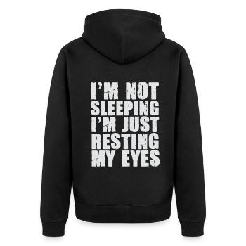I'm Not Sleeping I'm Just Resting My Eyes - Unisex Premium Organic Zip Hoodie - black - Back - Nico (187cm)