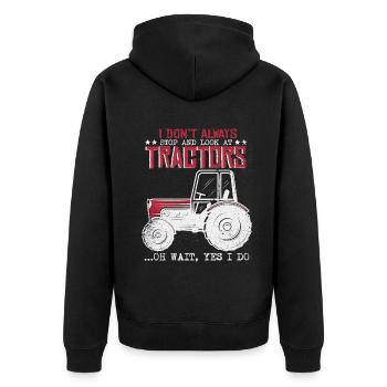 Ich halte nicht immer an und schaue mir Traktoren an - Unisex Premium Bio Zip Hoodie - Schwarz - Hinten - Nico (187cm)