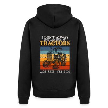 Ich halte nicht immer an und schaue mir Traktoren an - Unisex Premium Bio Zip Hoodie - Schwarz - Hinten - Nico (187cm)