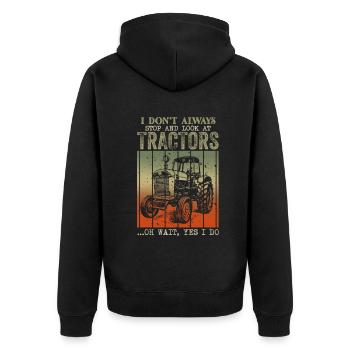 Ich halte nicht immer an und schaue mir Traktoren an - Unisex Premium Bio Zip Hoodie - Schwarz - Hinten - Nico (187cm)