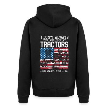 Ich halte nicht immer an und schaue mir Traktoren an - Unisex Premium Bio Zip Hoodie - Schwarz - Hinten - Nico (187cm)