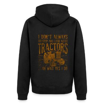 Ich halte nicht immer an und schaue mir Traktoren an - Unisex Premium Bio Zip Hoodie - Schwarz - Hinten - Nico (187cm)