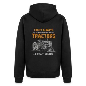 Ich halte nicht immer an und schaue mir Traktoren an - Unisex Premium Bio Zip Hoodie - Schwarz - Hinten - Nico (187cm)