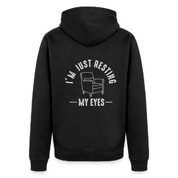 I'm Just Resting My Eyes - Unisex Premium Organic Zip Hoodie - black - Back - Nico (187cm)