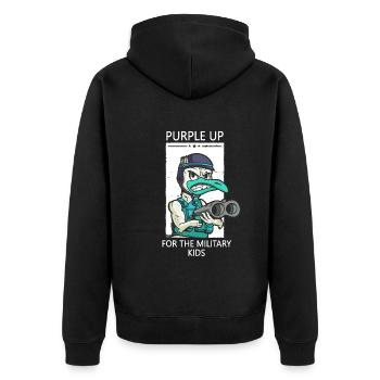 Purple Up Militär Starke Kinderkinder Unterstützung - Unisex Premium Bio Zip Hoodie - Schwarz - Hinten - Nico (187cm)