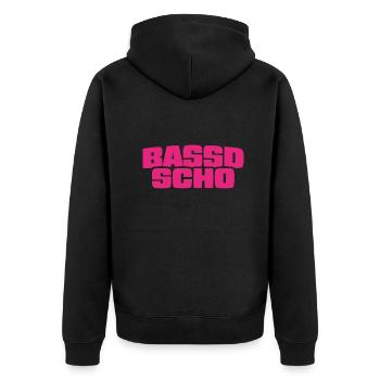 Bassd scho - Franken fränkisch fränggisch Geschenk - Unisex Premium Bio Zip Hoodie - Schwarz - Hinten - Nico (187cm)