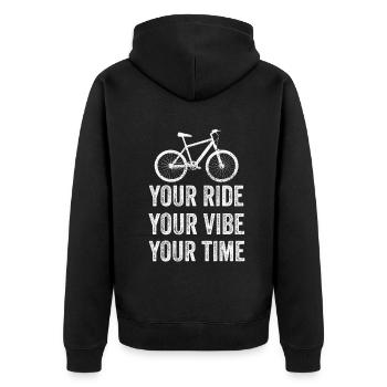 Mountainbike Deine Fahrt Dein Vibe Deine Zeit - Unisex Premium Bio Zip Hoodie - Schwarz - Hinten - Nico (187cm)