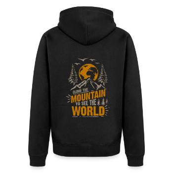 Erklimmen Sie den Berg, um die Welt zu sehen - Unisex Premium Bio Zip Hoodie - Schwarz - Hinten - Nico (187cm)