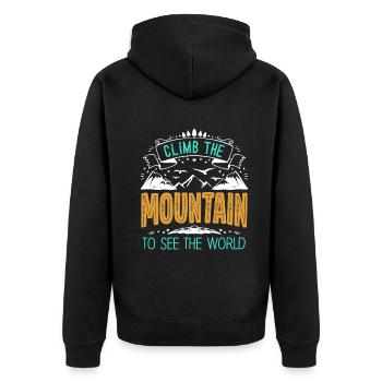 Erklimmen Sie den Berg, um die Welt zu sehen - Unisex Premium Bio Zip Hoodie - Schwarz - Hinten - Nico (187cm)